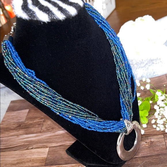 Chic Blue and Silver Multi-Strand Necklace - Picture 2 of 5